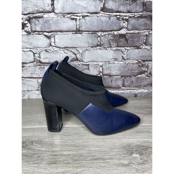 Via Spiga Midnight Navy Blue Leather Black Fabric Heels Women Sz 8.5B US/38.5EU - Picture 3 of 16